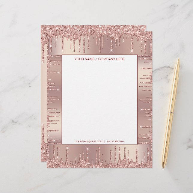 Rose Gold Glitter Personalised Letterhead (Front/Back In Situ)