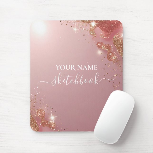 Rose Gold Glitter Personalised Mousepad – Your Nam (With Mouse)