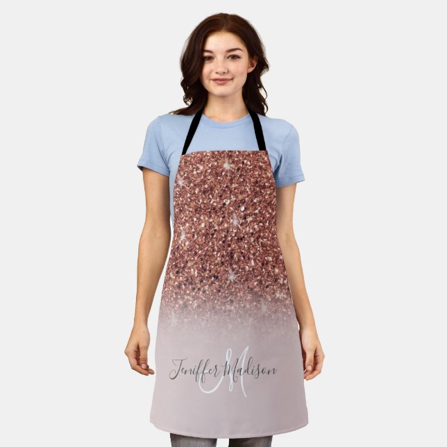 Rose gold glitter Personalised Name                Apron (Worn)