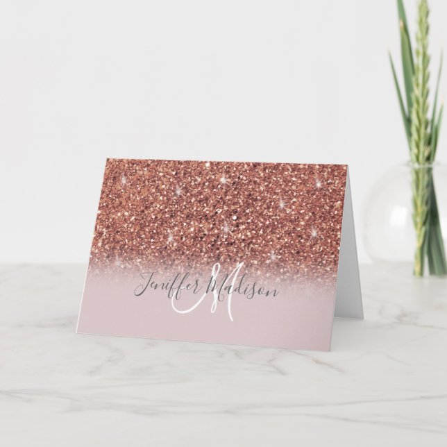 Rose gold glitter Personalised Name                Card (Front)