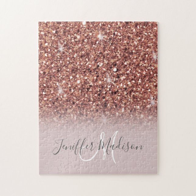 Rose gold glitter Personalised Name                Jigsaw Puzzle (Vertical)