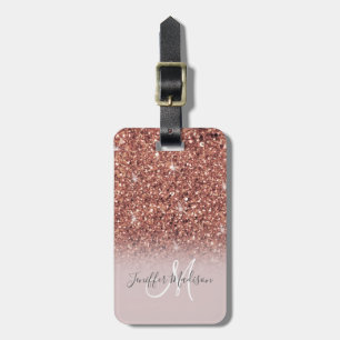 Rose gold glitter Personalised Name Luggage Tag