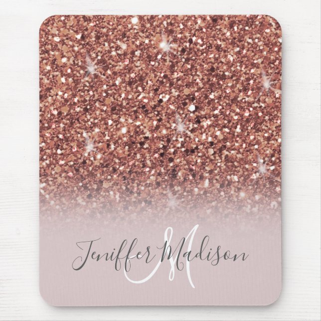 Rose gold glitter Personalised Name                Mouse Pad (Front)