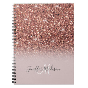 Rose gold glitter Personalised Name                Notebook