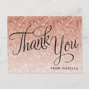 Rose Gold Glitter Personalised Thank you Postcard