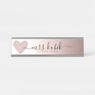 Rose Gold Glitter Personalized Desk Name Plate
