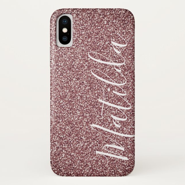 Rose Gold Glitter Personalized Name Script Case-Mate iPhone Case (Back)