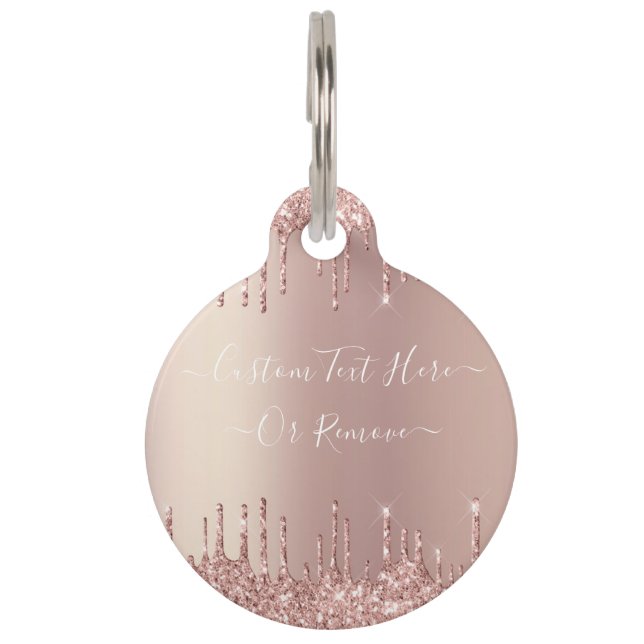 Rose Gold Glitter Pet ID Tag Personalised Text (Front)