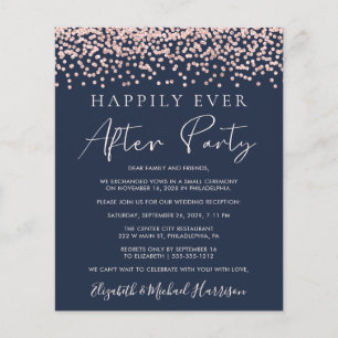 Rose Gold Glitter Photo Blue Reception Invite