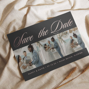 Rose Gold Glitter Photo Collage Beach Wedding Save The Date