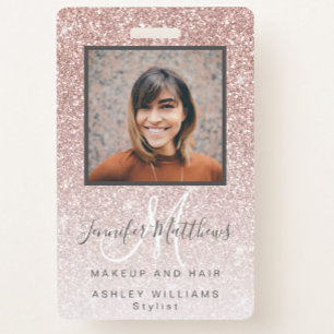 Rose Gold Glitter Photo Makeup Hair Salon ID Badge