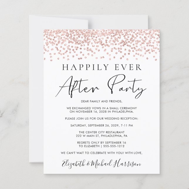 Rose Gold Glitter Photo Wedding Reception Invite (Front)