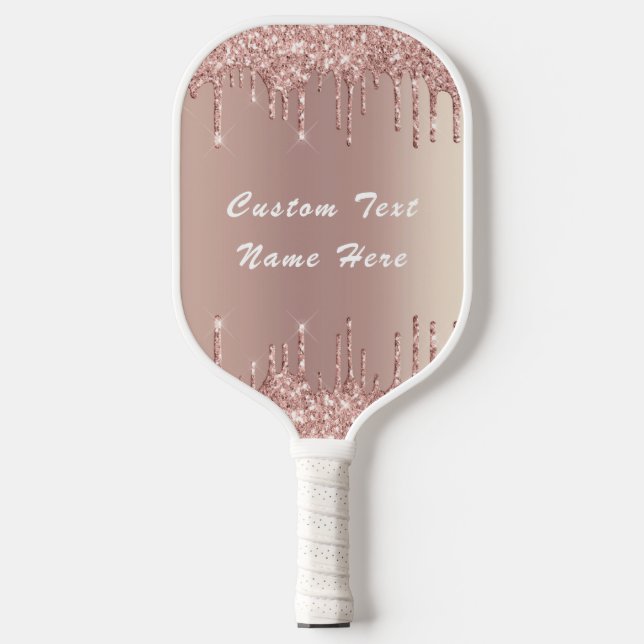Rose Gold Glitter Pickleball Paddle Custom Text (Front)