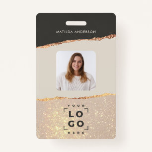 Rose gold glitter pink and black girly elegant ID badge