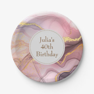 Rose Gold glitter pink birthday Paper Plate
