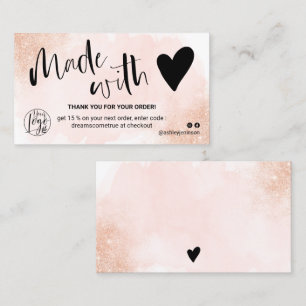 Rose Gold glitter pink brush logo thank you Business Card