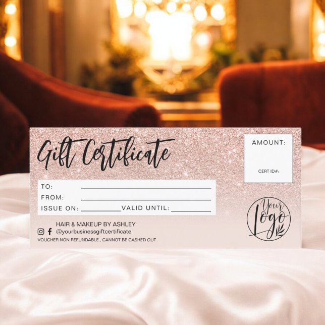 Rose gold glitter pink chic gift certificate logo (Rose gold glitter pink chic gift certificate logo)