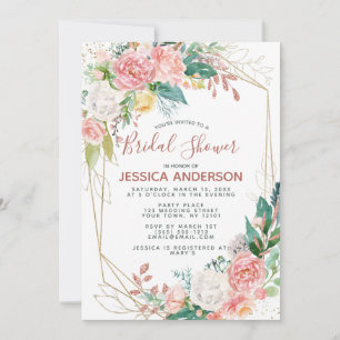 Rose Gold Glitter Pink Floral Bridal Shower Invitation