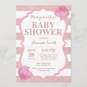 Rose Gold Glitter Pink Floral Girl Baby Shower Invitation