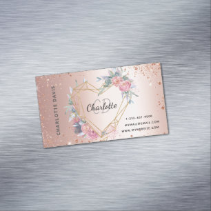 Rose gold glitter pink floral makeup hair beauty magnetic business card