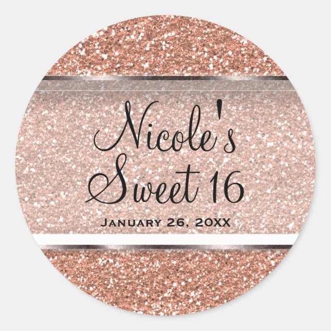 Rose Gold Glitter Pink Glam Wedding Party Favour Classic Round Sticker (Front)