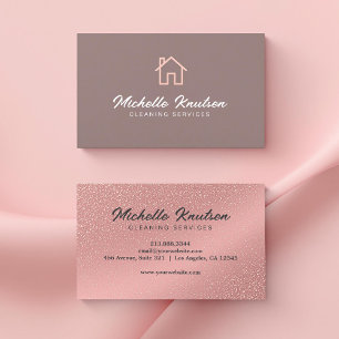 Rose gold glitter pink House Cleaning Service Business Card