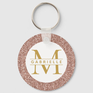 Rose Gold Glitter Pink Initials Name Keychain