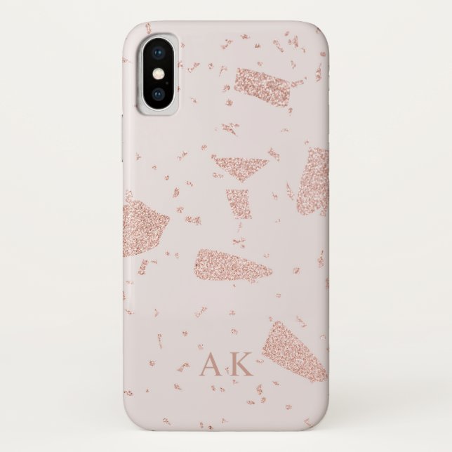 Rose Gold Glitter Pink Initials Personalised Case-Mate iPhone Case (Back)