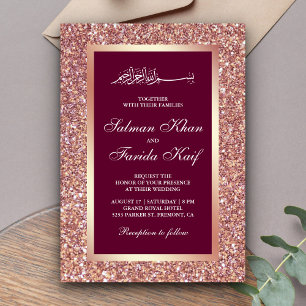 Rose Gold Glitter Pink Islamic Muslim Wedding Invitation