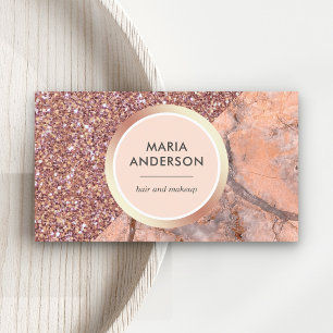 Rose Gold Glitter Pink Marble Salon Makeup Artist Business Card