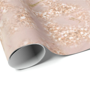 Rose Gold Glitter Pink Marble White Abstract Metal Wrapping Paper