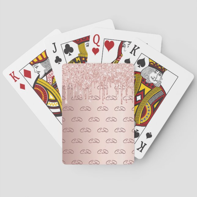Rose gold glitter pink monogram pattern initials playing cards (Back)