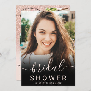 Rose gold glitter pink ombre 5 photo bridal shower invitation