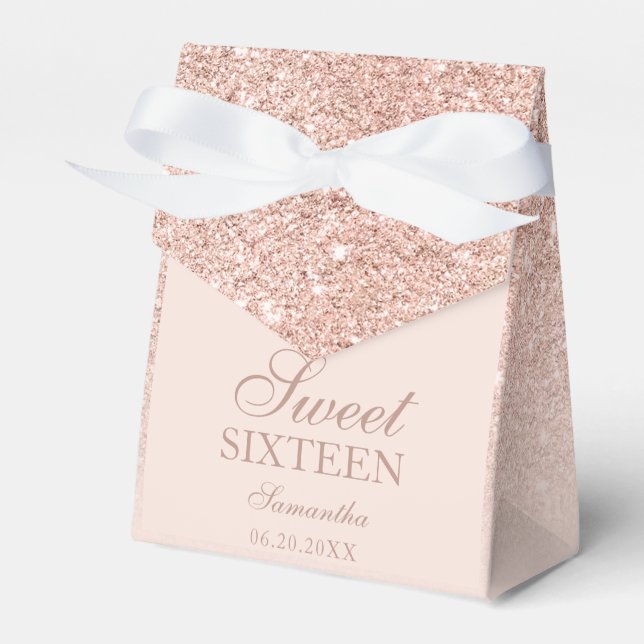 Rose gold glitter pink ombre sparkles Sweet 16 Favour Box (Front Side)