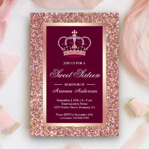 Rose Gold Glitter Pink Princess Sweet Sixteen Invitation