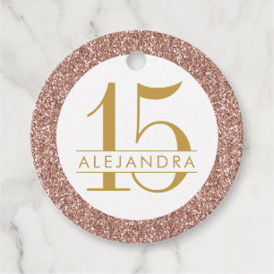 Rose Gold Glitter Pink Quince Años Favour Tags