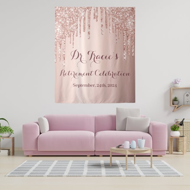 Rose gold glitter pink retirement party tapestry (Creator Uploaded)