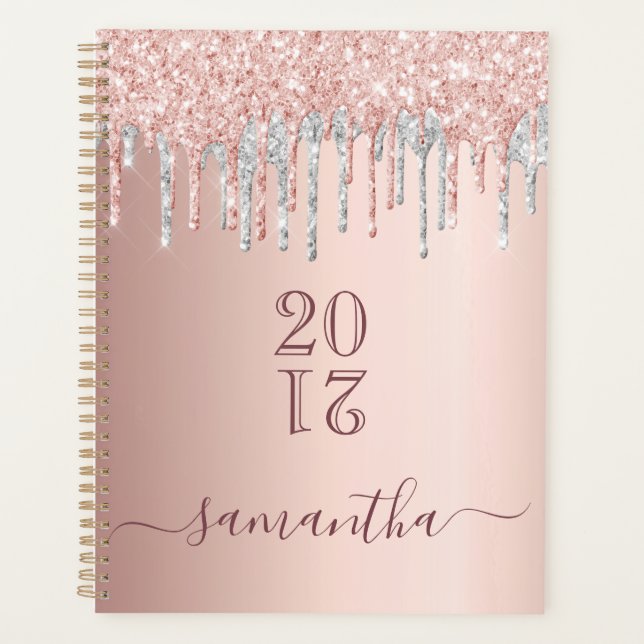 Rose gold glitter pink silver 2026 planner (Front)