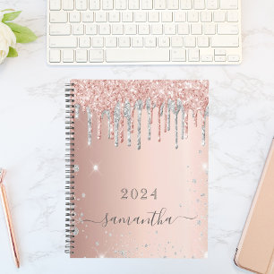 Rose gold glitter pink silver girly glam 2022 planner