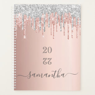 Rose gold glitter pink silver monogram 2025 planner
