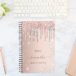 Rose gold glitter pink silver monogram name 2024 planner<br><div class="desc">A faux rose gold metallic looking background with elegant rose gold and faux silver glitter drips, paint dripping look. Template for a year. Personalise and add a name. The name is written in dark rose gold with a large modern hand lettered style script with swashes. Perfect for school, work or...</div>