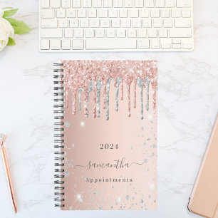 Rose gold glitter pink silver name 2025 planner