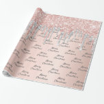 Rose gold glitter pink silver sparkle Christmas Wrapping Paper<br><div class="desc">Elegant,  classic,  glamourous and feminine style party wrapping paper. A girly pink,  rose gold faux metallic,  foil looking background decorated with faux rose gold and silver glitter drips.
The text: Merry Christmas is written with a modern hand lettered style script. Grey letters.</div>
