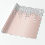 Rose gold glitter pink silver sparkle Christmas Wrapping Paper<br><div class="desc">Elegant,  classic,  glamourous and feminine style party wrapping paper. A girly pink,  rose gold background decorated with faux rose gold and silver glitter drips.
Perfect for a Christmas holiday gift.</div>
