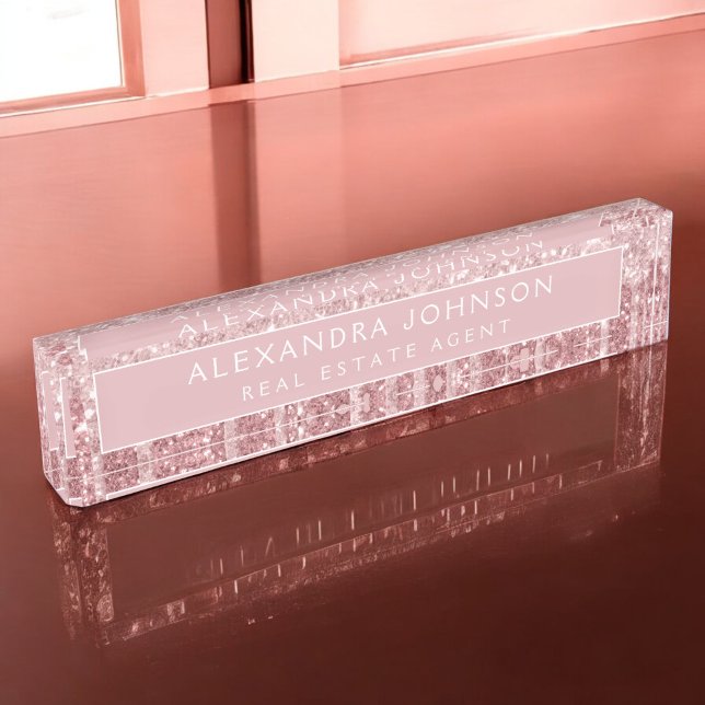 Rose Gold Glitter Pink Sparkle Real Estate Nameplate (Creator Uploaded)