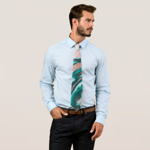 Rose Gold Glitter Pink Teal Swirly Painted Marble Tie