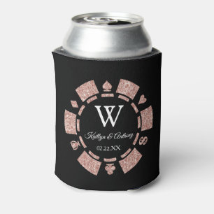 Rose Gold Glitter Poker Chip Casino Wedding Can Cooler