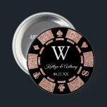 Rose Gold Glitter Poker Chip Casino Wedding Favour 7.5 Cm Round Badge<br><div class="desc">Celebrate in style with this trendy poker chip button. The design is easy to personalise with your own wording and your family and friends will be thrilled when they receive this fabulous party favour. Matching items can be found in the collection.</div>