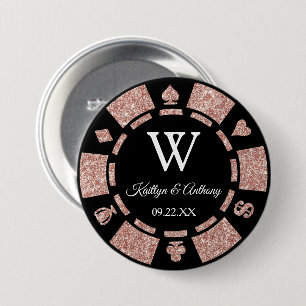 Rose Gold Glitter Poker Chip Casino Wedding Favour 7.5 Cm Round Badge