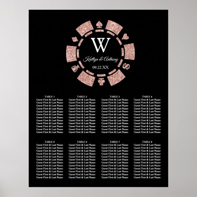 Rose Gold Glitter Poker Chip Casino Wedding Poster (Front)